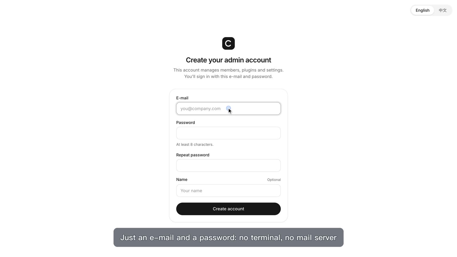 The Create your admin account form